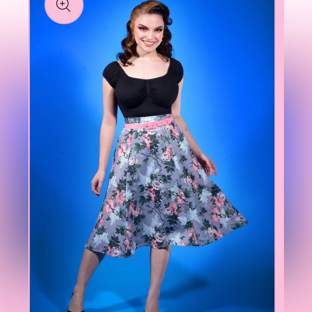 NWT pinupgirl clothing XS swing viva skirt floral j’adore paris Bella roses
